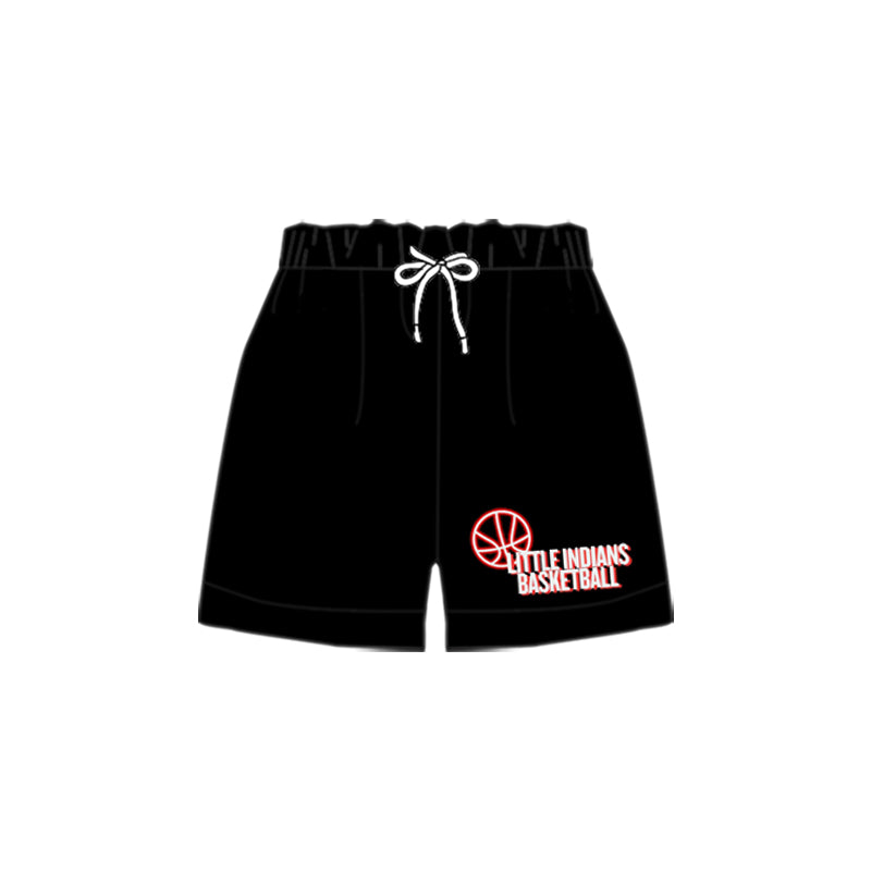 (Custom Design Preorder MOQ 5 Each Design) Team's Little Indians Basketball Black Print Summer Bottom Shorts Mom and Me Matching Clothes