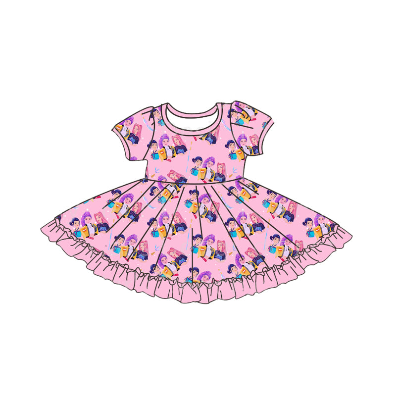 (Custom Design Preorder MOQ 5 Each Item) Cartoon KPOP Character Pink Print Girls Matching Clothes