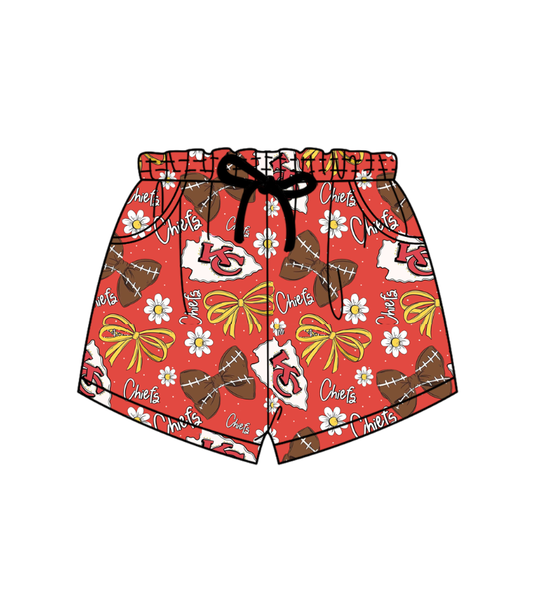 (Custom Design Preorder MOQ 5) Team's KC CHIEFS Bows Flowers Print Adult Summer Bottom Shorts