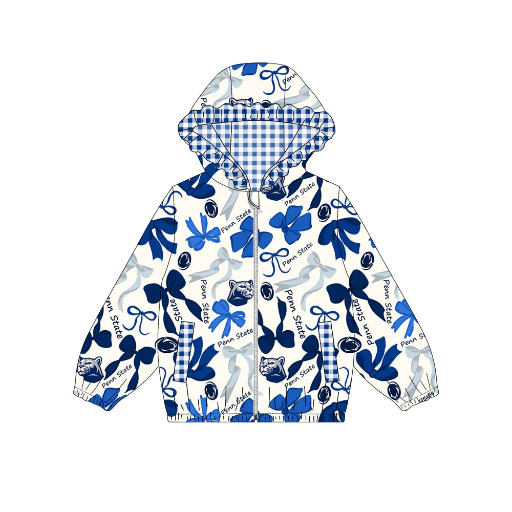 (Custom Design Preorder MOQ 5) Team's PENN STATE Bows Print Pockets Girls Long Sleeve Zipper Jackets Top