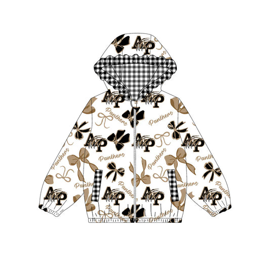 (Custom Design Preorder MOQ 5) Anahuac Bows Print Pockets Girls Long Sleeve Zipper Jackets Top