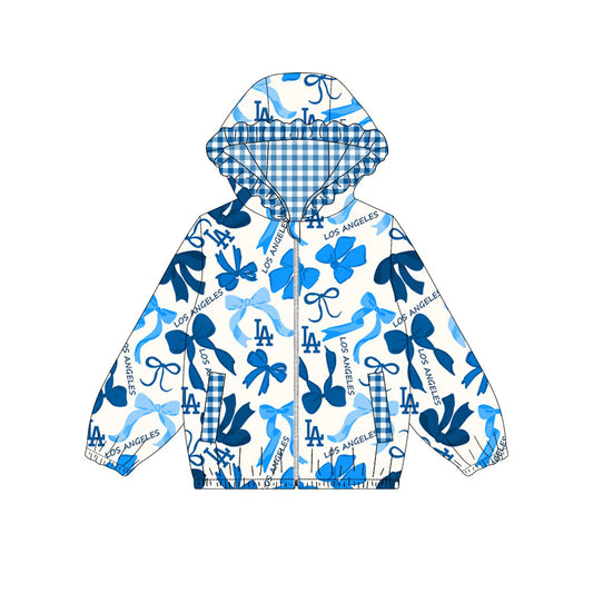(Custom Design Preorder MOQ 5) Team's LOS ANGELES Bows Print Pockets Girls Long Sleeve Zipper Jackets Top