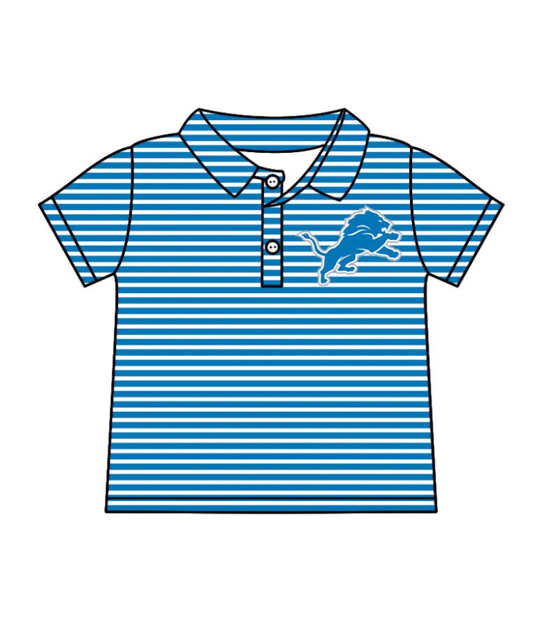 (Custom Design Preorder MOQ 5) Team's Detroit Lions Stripes Print Boys Summer Polo Tee Shirts Top