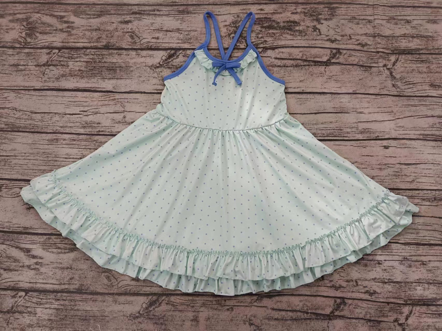 (Custom Design Preorder MOQ 5) Dots Print Girls Knee Length Summer Dress