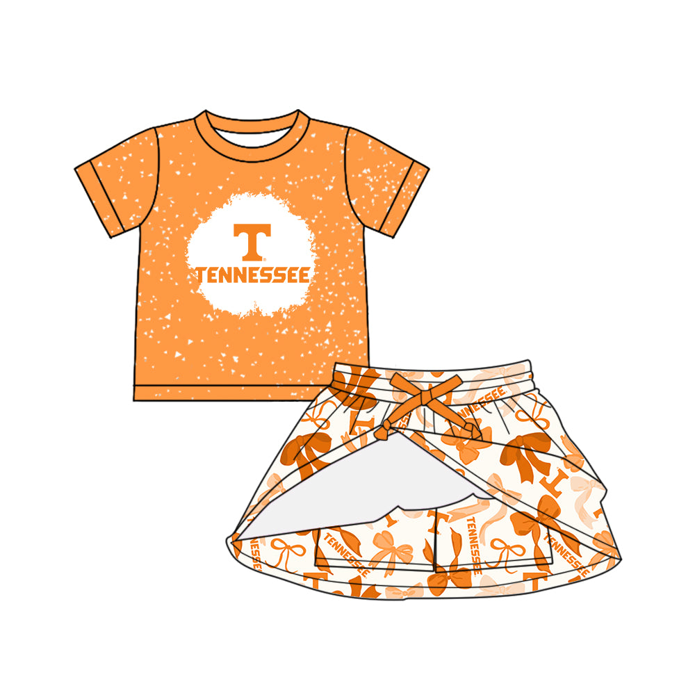 (Custom Design Preorder MOQ 5 Each Color) Team's TENNESSEE Bows Print Girls Summer Clothes Sisters Matching Wear