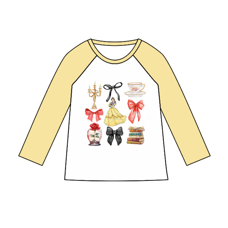 (Custom Design Preorder MOQ 5) Cartoon Princess Blue Print Girls Tee Shirts Top