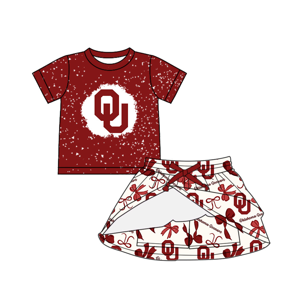 (Custom Design Preorder MOQ 5 Each Color) Team's Oklahoma Sooners Bows Print Girls Summer Clothes Sisters Matching Wear