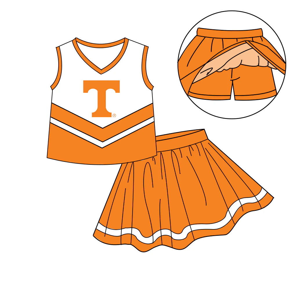 (Custom Design Preorder MOQ 5) Team's Tennessee Top Skirts Shorts Girls Summer Clothes Sets