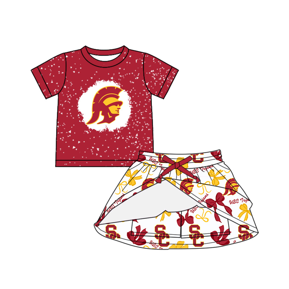 (Custom Design Preorder MOQ 5 Each Color) Team's USC Trjans Bows Print Girls Summer Clothes Sisters Matching Wear