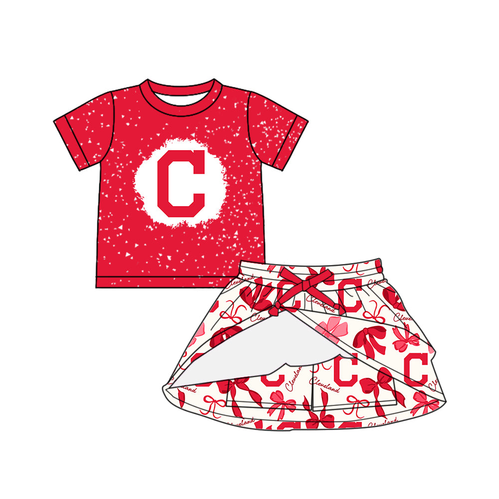 (Custom Design Preorder MOQ 5 Each Color) Team's CLEVELAND Bows Print Girls Summer Clothes Sisters Matching Wear