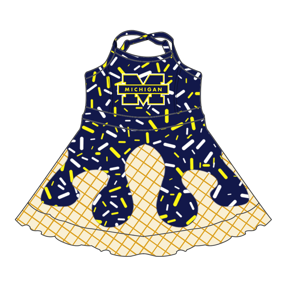 (Custom Design Preorder MOQ 5 Each Item)Team's MICHIGAN Sprinkles Print Sibling Matching Clothes