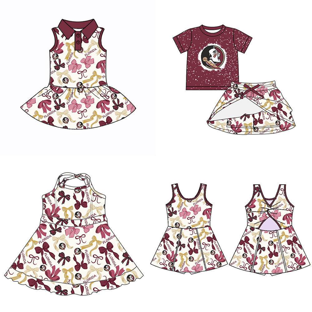 (Custom Design Preorder MOQ 5 Each Color) Team's FLORIDA Bows Print Girls Summer Clothes Sisters Matching Wear