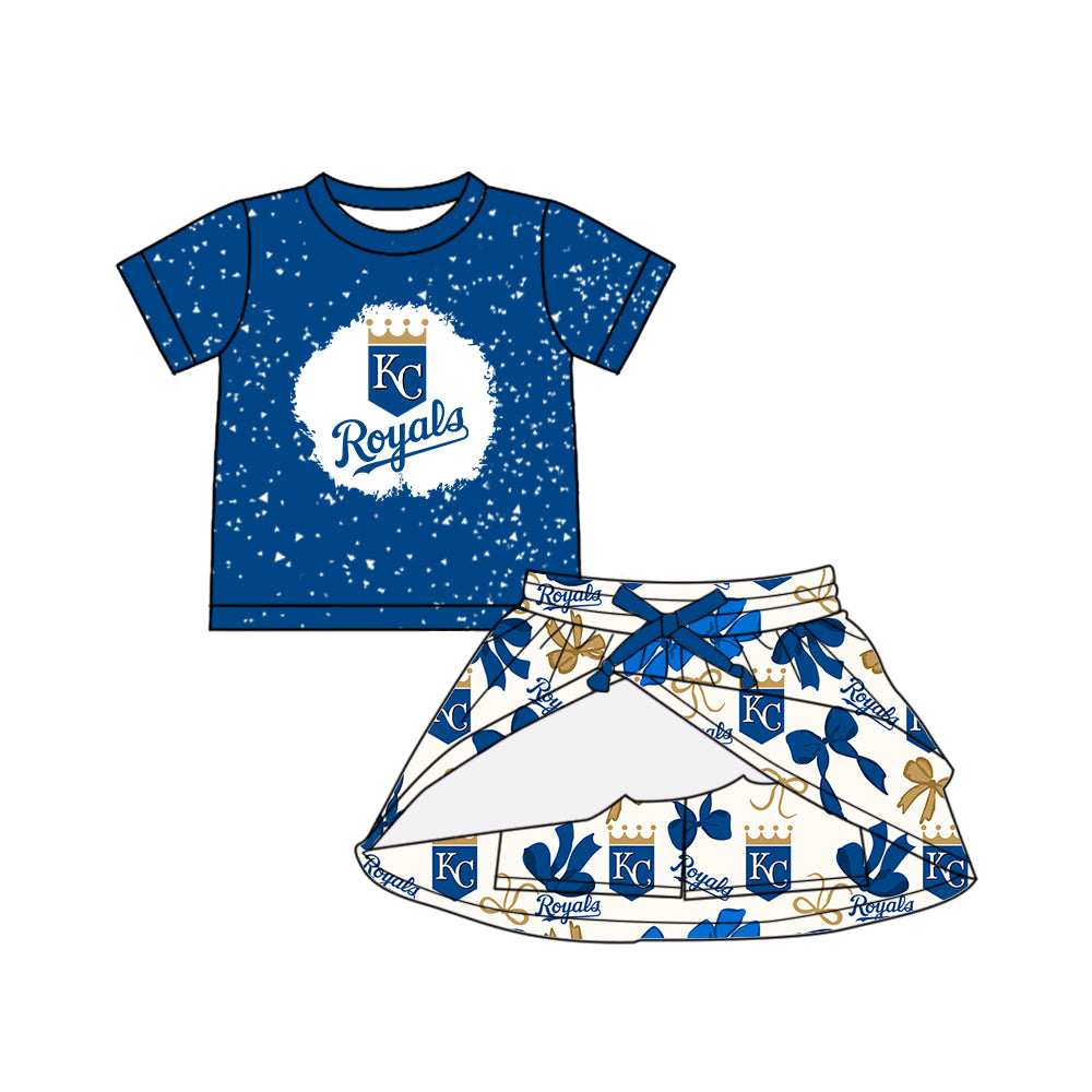 (Custom Design Preorder MOQ 5 Each Color) Team's ROYALS Bows Print Girls Summer Clothes Sisters Matching Wear