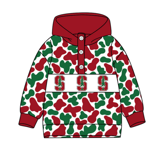(Custom Design Preorder MOQ 5) Team's Stanford Cardinal Camo Print Kids Long Sleeve Buttons Hoodie Top