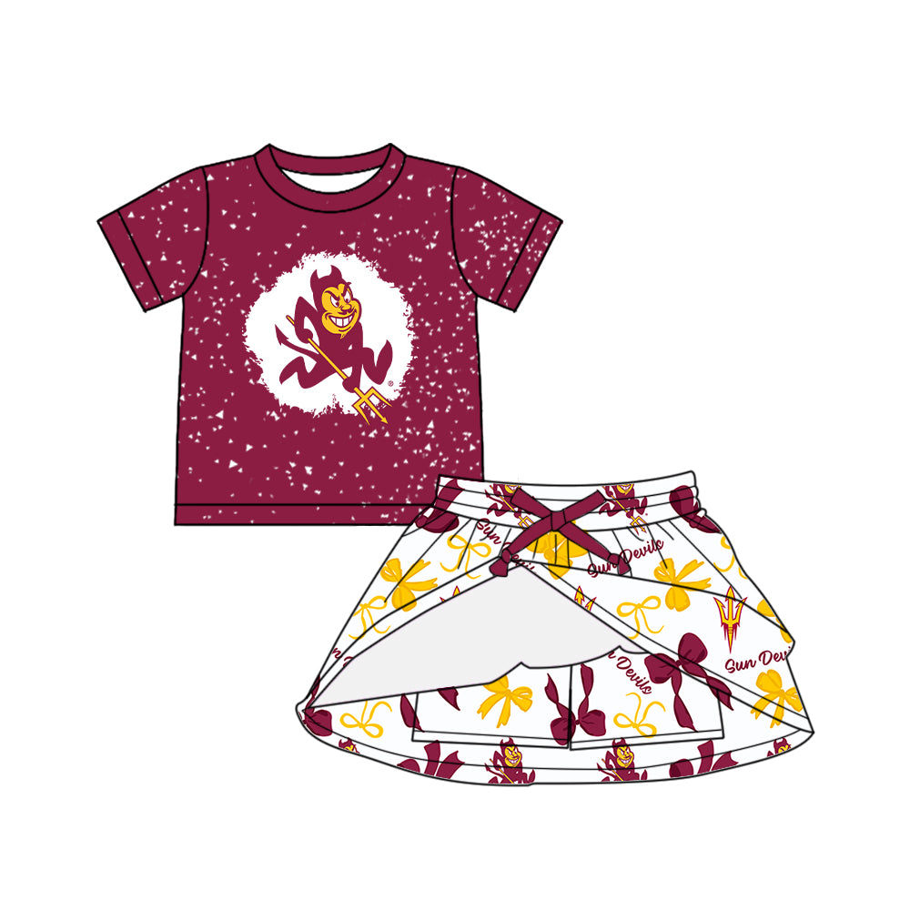(Custom Design Preorder MOQ 5 Each Color) Team's Arizona State Sun Devils Bows Print Girls Summer Clothes Sisters Matching Wear