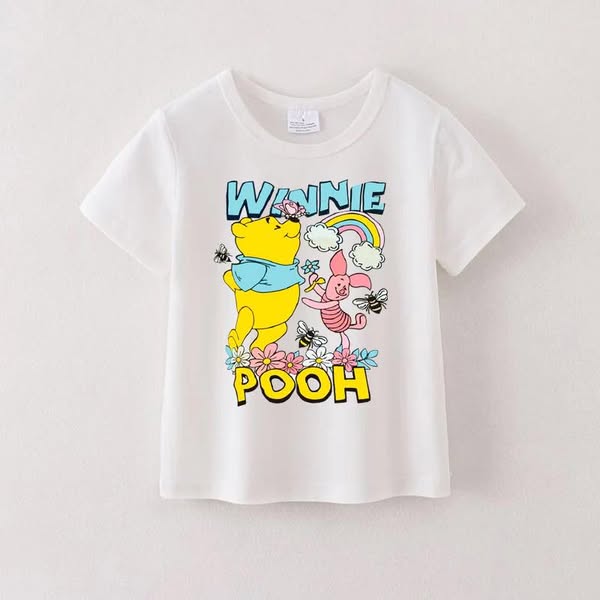 (Custom Design Preorder MOQ 5) Cartoon Bear Print Kids Summer Tee Shirts Top