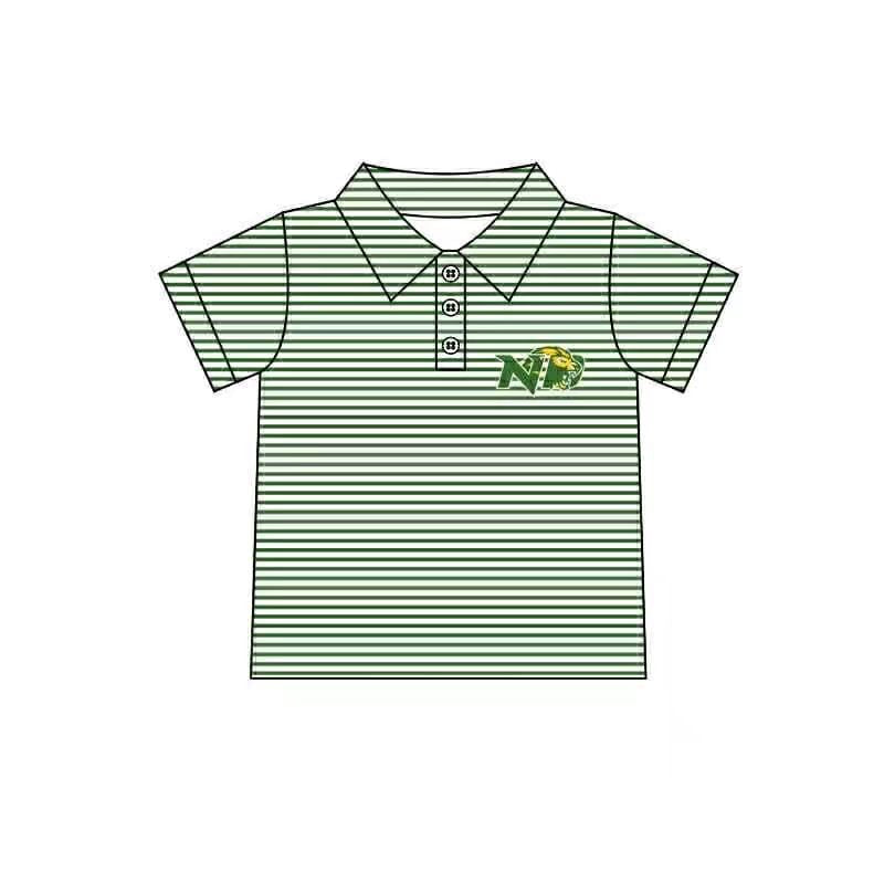 (Custom Design Preorder MOQ 5 Each Item)Team's ND Green Stripes Print Polo Top Mom and Me Matching Clothes