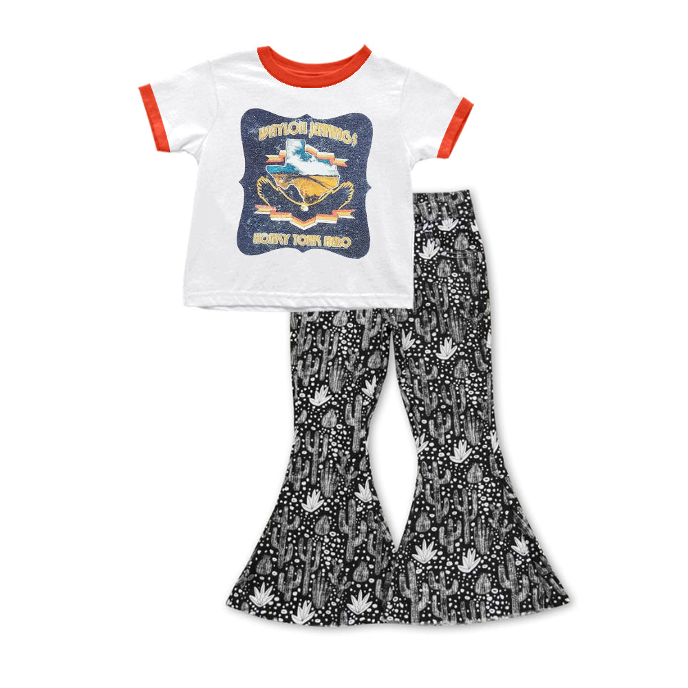 (Custom Design Preorder MOQ 5) Ranch Hand Top Black Cactus Jeans Girls Western Clothes Set