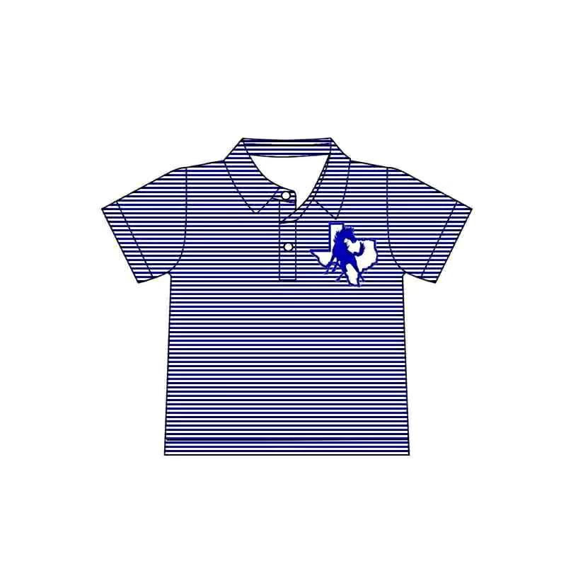 (Custom Design Preorder MOQ 5 Each Item)Team's Olton Blue Stripes Print Polo Top Mom and Me Matching Clothes