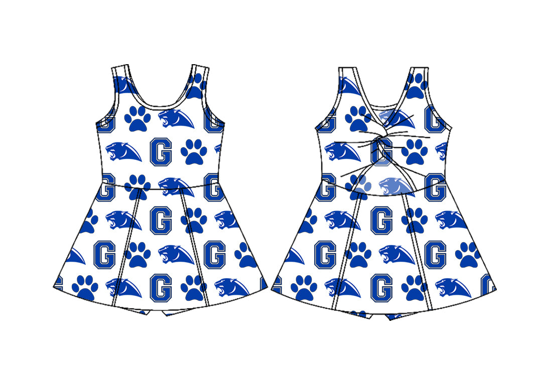 (Custom Design Preorder MOQ 5) Team's G Blue PAW Print Shorts Skirts Girls Summer Yoga Dress