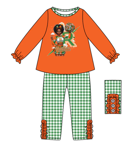 (Custom Design Preorder MOQ 5) Team's Arizona Rattlers Cheer Top Plaid Pants Girls Fall Clothes Set