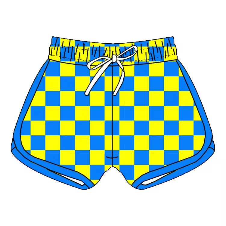 (Custom Design Preorder MOQ 5) Blue Plaid Print Kids Summer Shorts