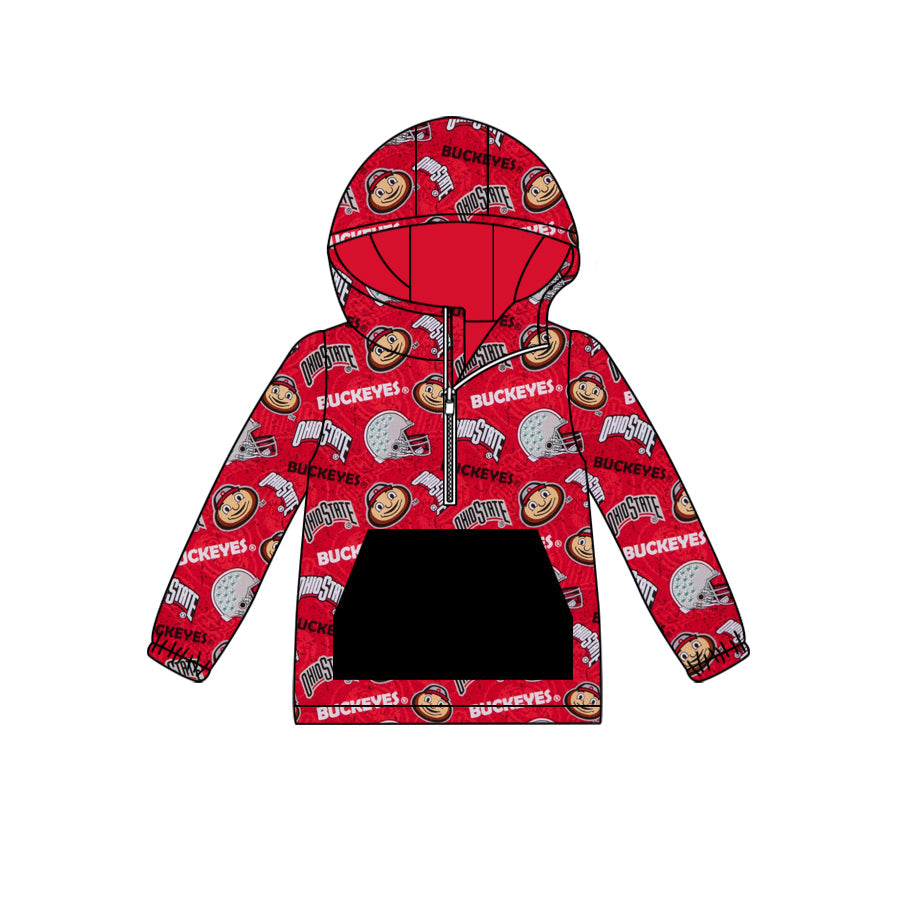 (Custom Design Preorder MOQ 5) Team's OHIOSTATE Red Print Kids Fall Zipper Hoodie Top