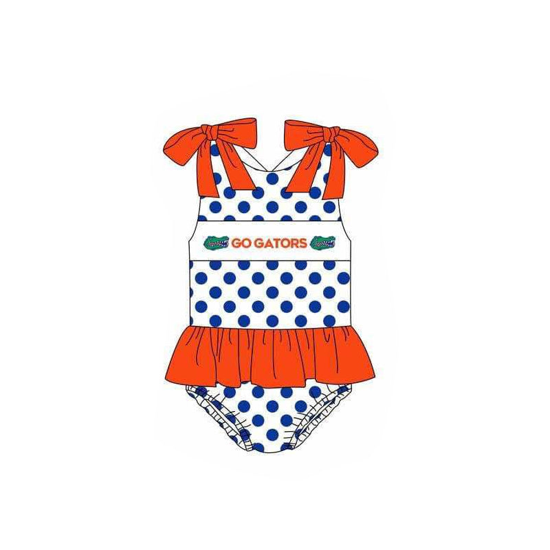 (Custom Design Preorder MOQ 5) Team's GO GATORS Dots Girls 1 Piece Swimsuits
