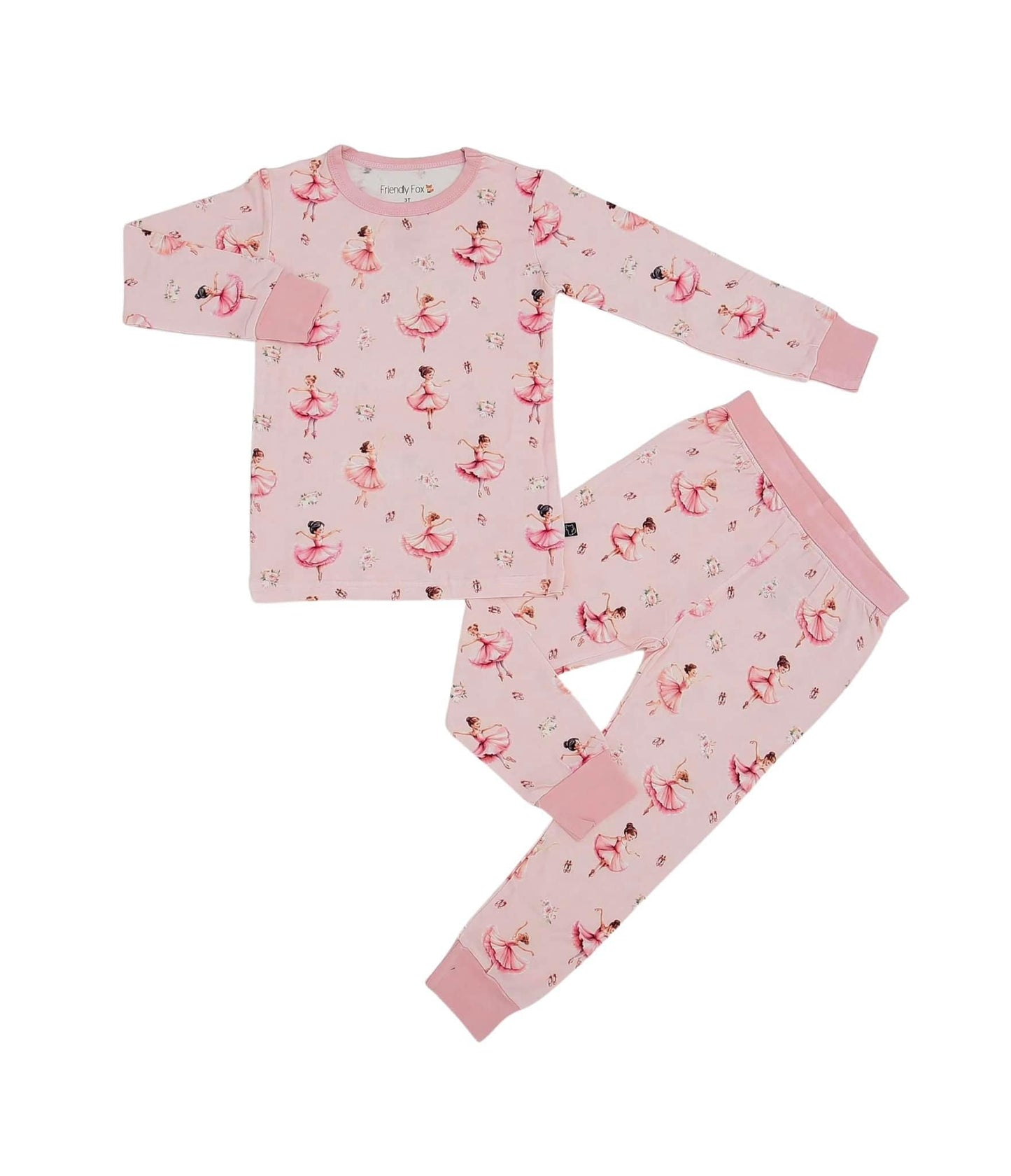 (Custom Design Preorder MOQ 20) Dancing Flowers Pink Print Girls Pajamas Bamboo Clothes Set