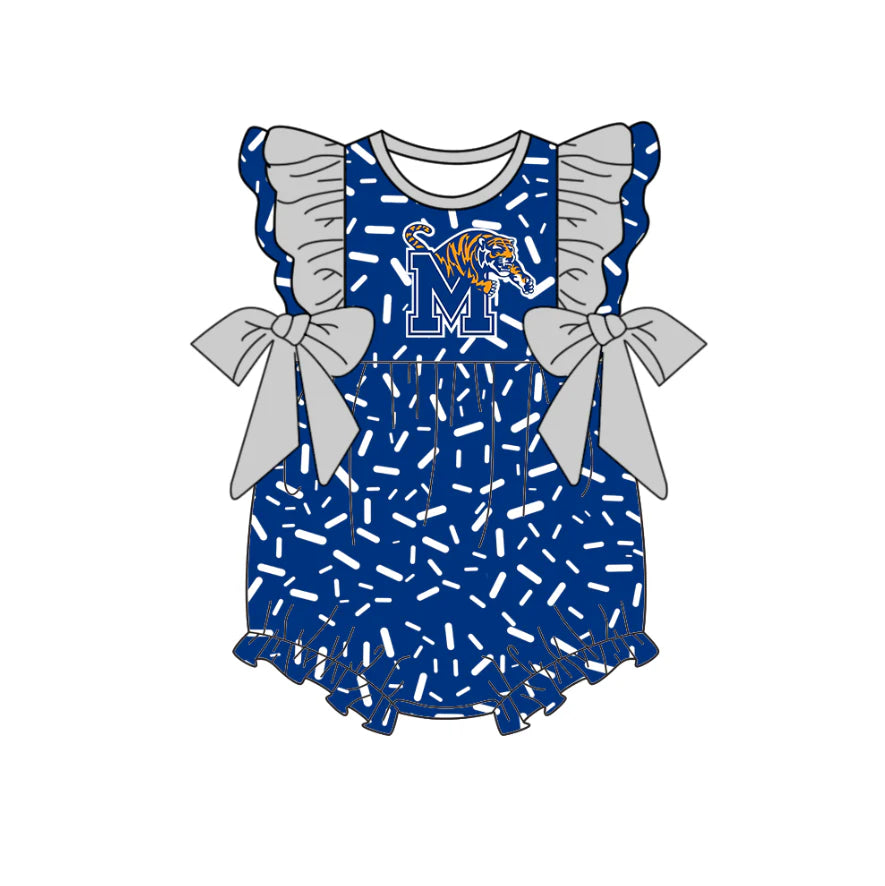 (Custom Design Preorder MOQ 5) Team's Memphis Tigers Sprinkles Print Baby Girls Summer Romper