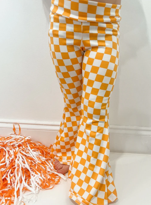 (Custom Design Preorder MOQ 5 )Team's TENNESSEE Orange Plaid Print Girls Bell Bottom Pants