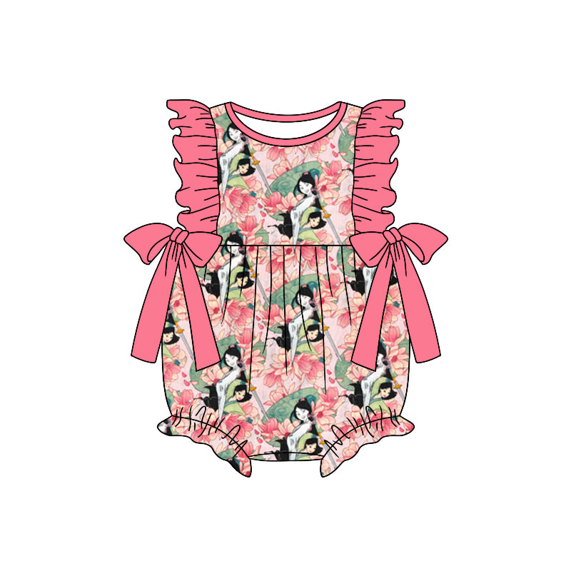 (Custom Design Preorder MOQ 5) Mulan Pink Print Baby Girls Summer Romper