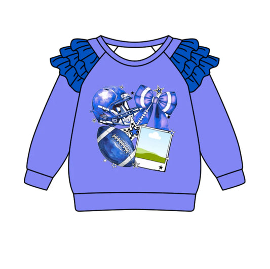 (Custom Design Preorder MOQ 5 Each Item) Team's Blue Print Long Sleeve Tee Shirts Top Mom and Me Matching Clothes