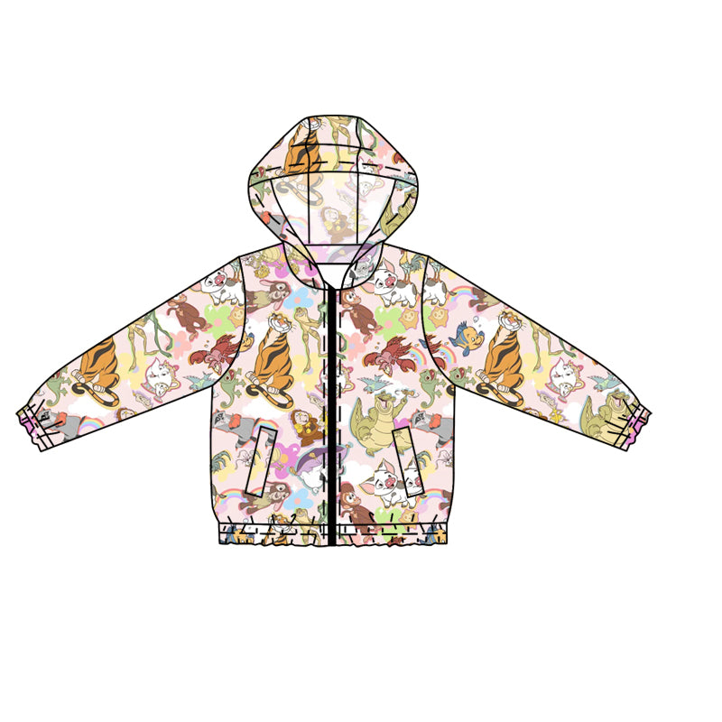 (Custom Design Preorder MOQ 5 ) Cartoon Animals Print Girls Hoodie Zipper Pockets Jackets Top