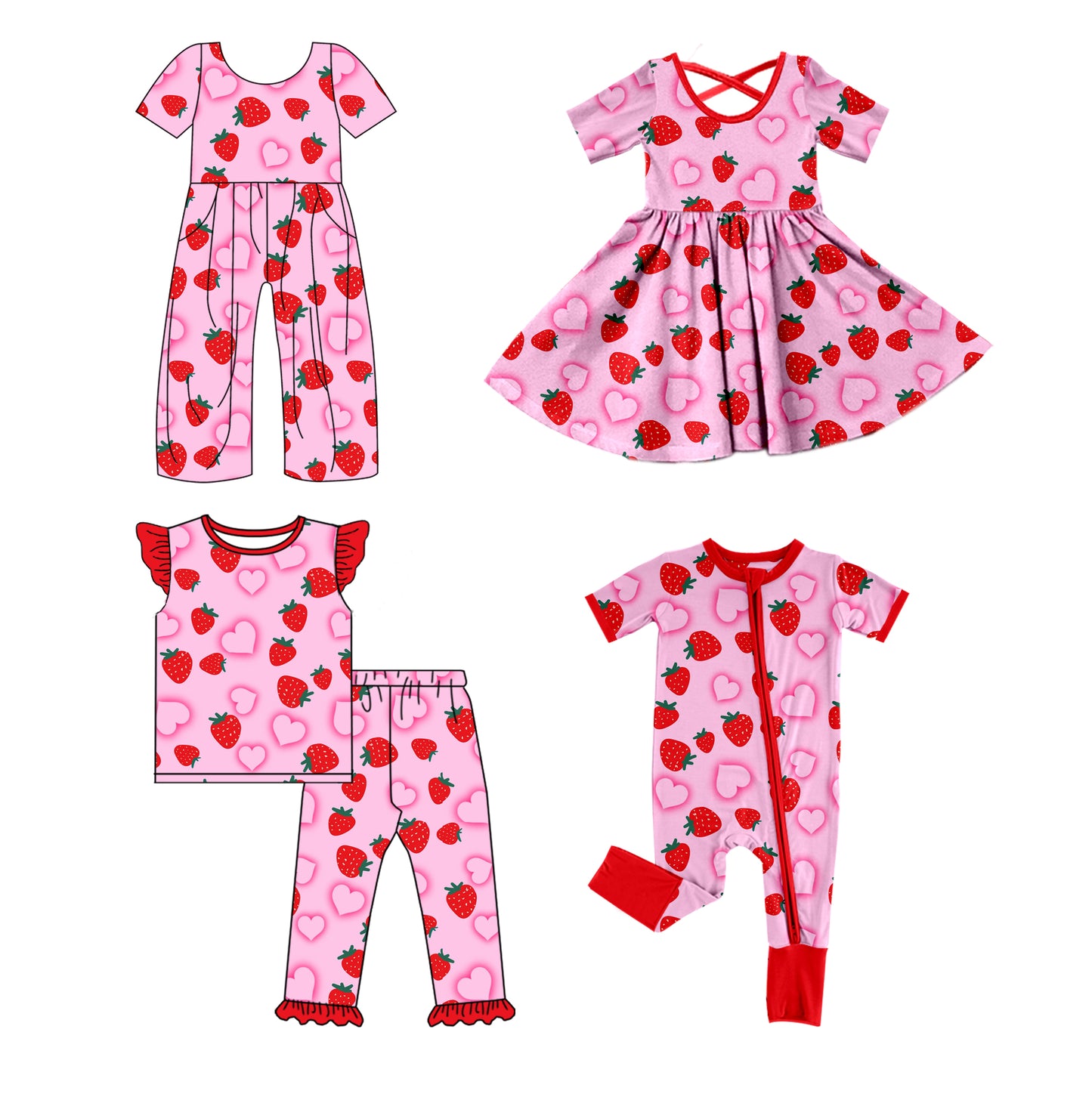 11.7(Custom Design Preorder MOQ 5 Each Design) Strawberry Heart Print Girls Valentine's Day Matching Clothes Sisters Wear
