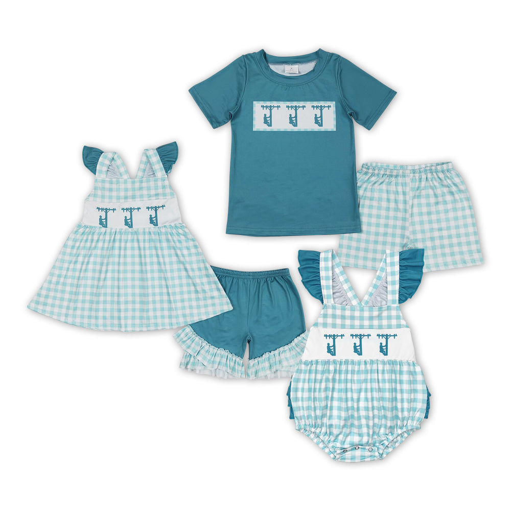 Line Workers Plaid Print Sibling Summer Matching Clothes