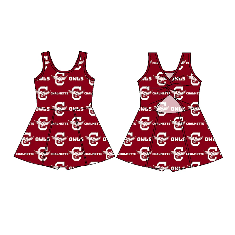 (Custom Design Preorder MOQ 5 ) Team's CHALMETTE OWLS Print Shorts Skirts Girls Summer Yoga Dress