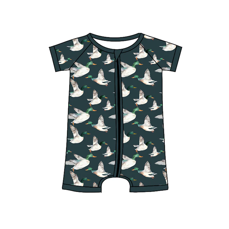 (Custom Design Preorder MOQ 5) Duck Print Baby Summer Sleeper Zipper Romper