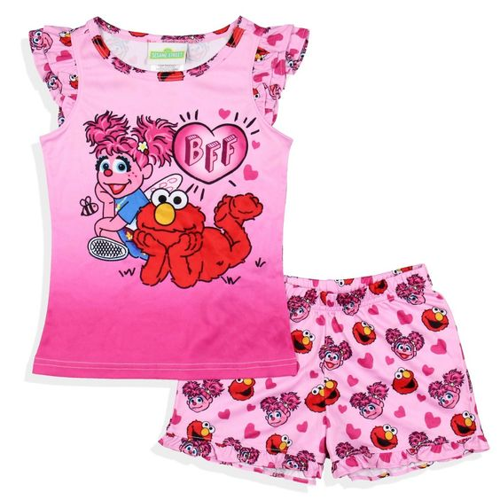 (Custom Design Preorder MOQ 5) Cartoon Street Heart Print Girls Summer Clothes Set