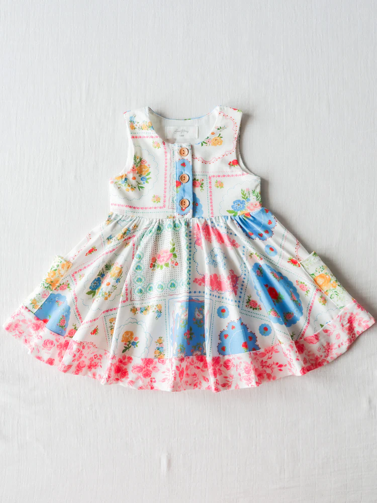 (Custom Design Preorder MOQ 5) Flowers Print Girls Knee Length Summer Dress