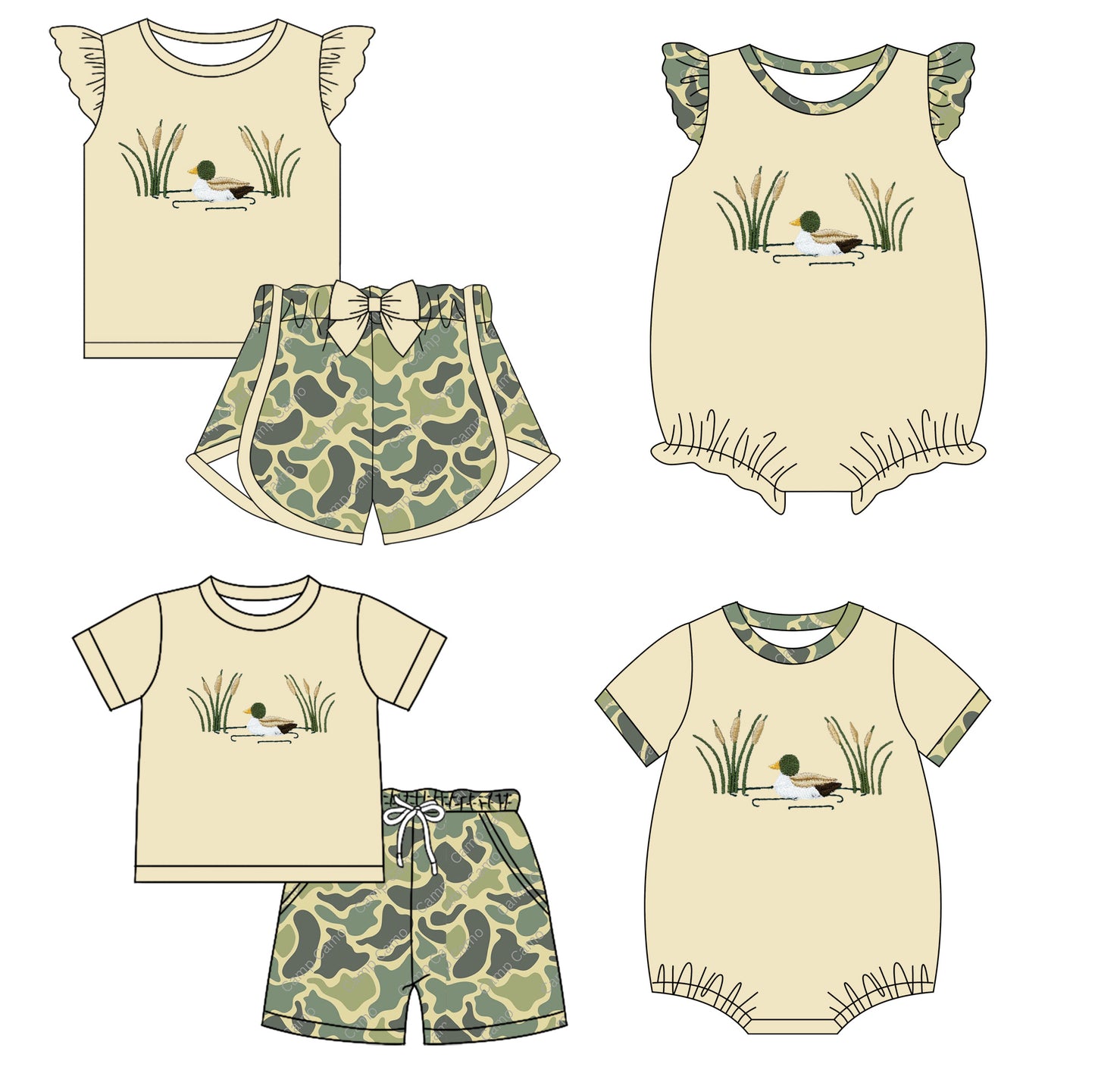 11.28(Custom Design Preorder MOQ 5 Each Design) Duck Camo Print Kids Summer Matching Clothes Sibling Wear