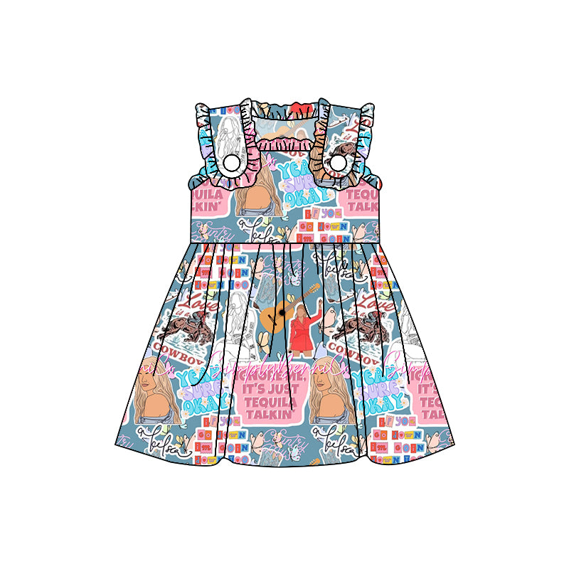 (Custom Design Preorder MOQ 5) Singer Print Girls Summer Knee Length Dress