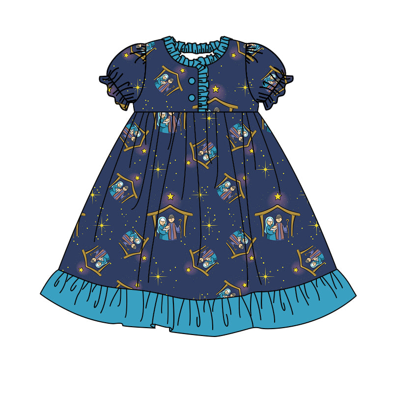 (Custom Design Preorder MOQ 20) Nativity Print Girls Knee Length Pajamas Bamboo Gown Dress