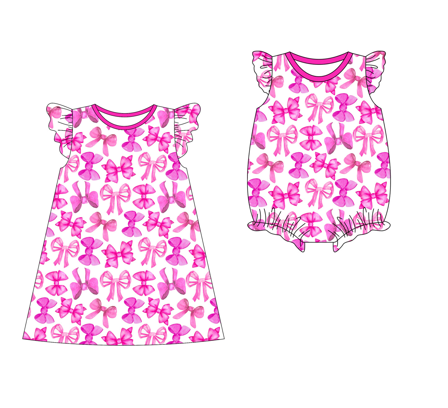3.10(Custom Design Preorder MOQ 5 Each Design) Pink Bows Print Girls Summer Matching Clothes Sisters Wear