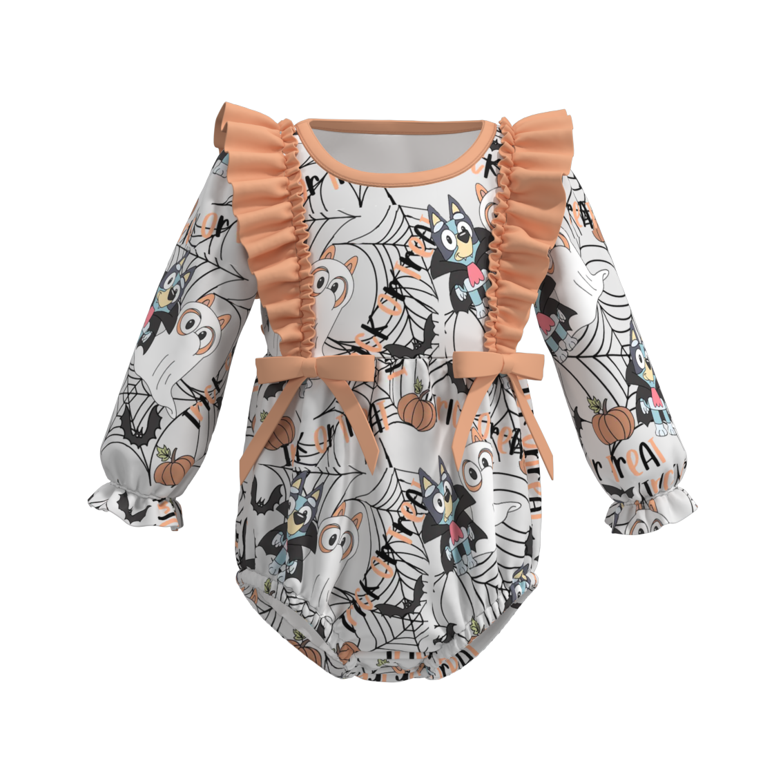(Custom Design Preorder MOQ 5) Cartoon Dog Print Baby Girls Halloween Romper