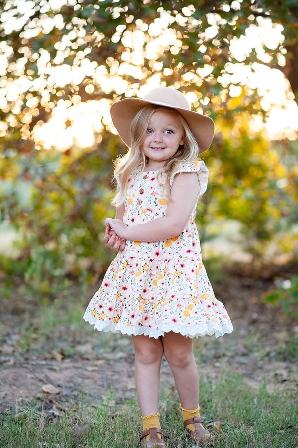 (Custom Design Preorder MOQ 5) Flowers Pumpkin Print Girls Knee Length Fall Dress