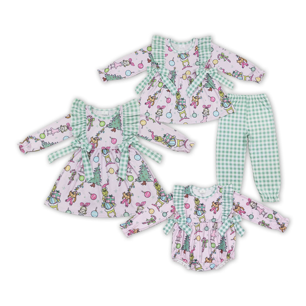 Green Frog Plaid Print Sisters Christmas Matching Clothes