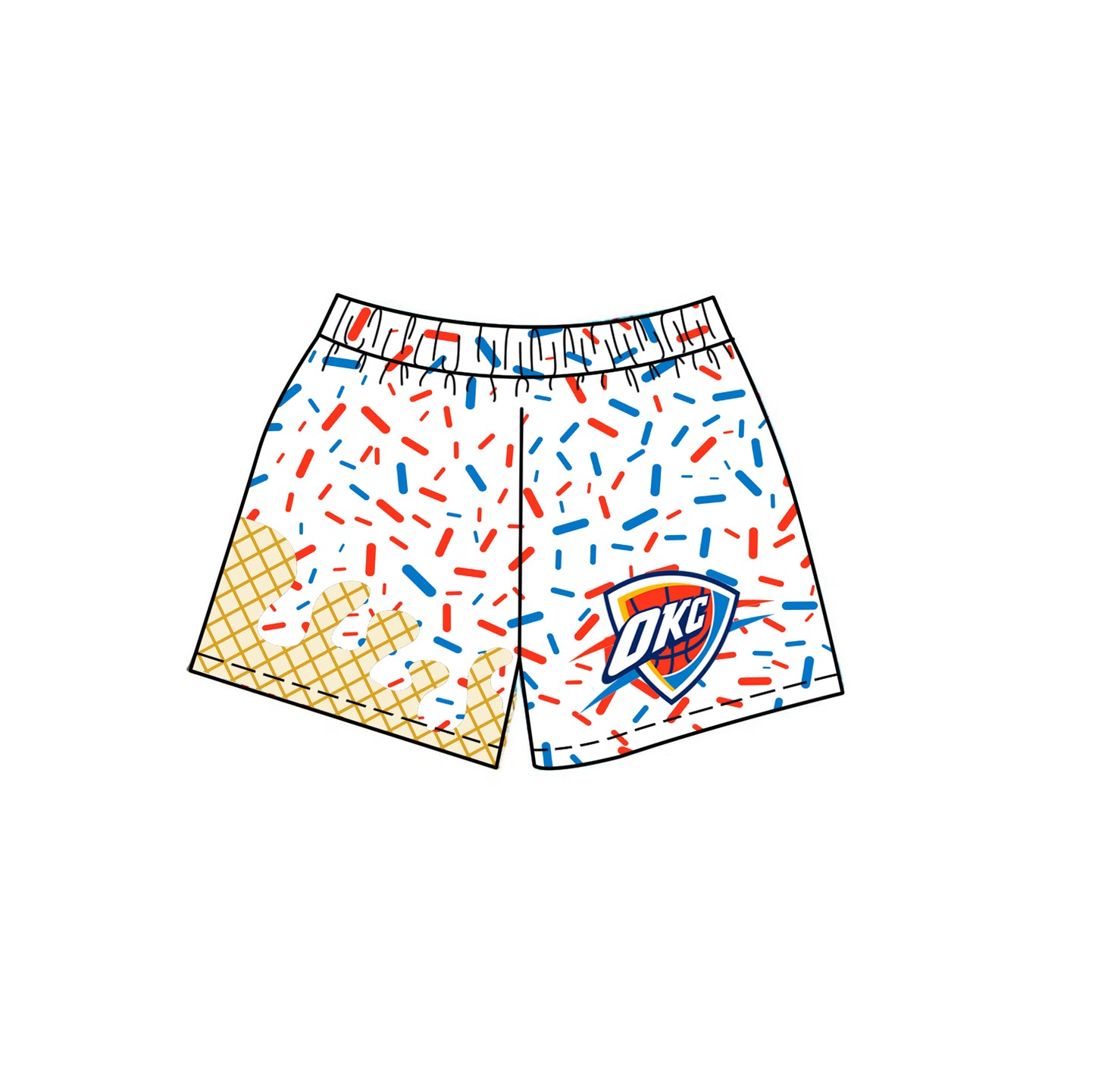 (Custom Design Preorder MOQ 5) Team's OKC White Sprinkles Print Kids Summer Swim Trunks