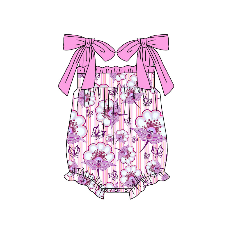 (Custom Design Preorder MOQ 5) Flowers Print Baby Girls Summer Romper
