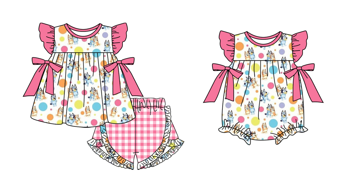 11.28(Custom Design Preorder MOQ 5 Each Design) Cartoon Dog Print Girls Summer Matching Clothes Sisters Wear